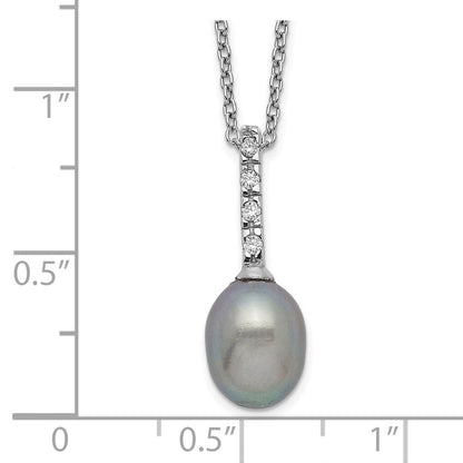 Sterlingsilber Rhod-plat 7-8mm Grau Fwc Perle Zirkonia Halskette