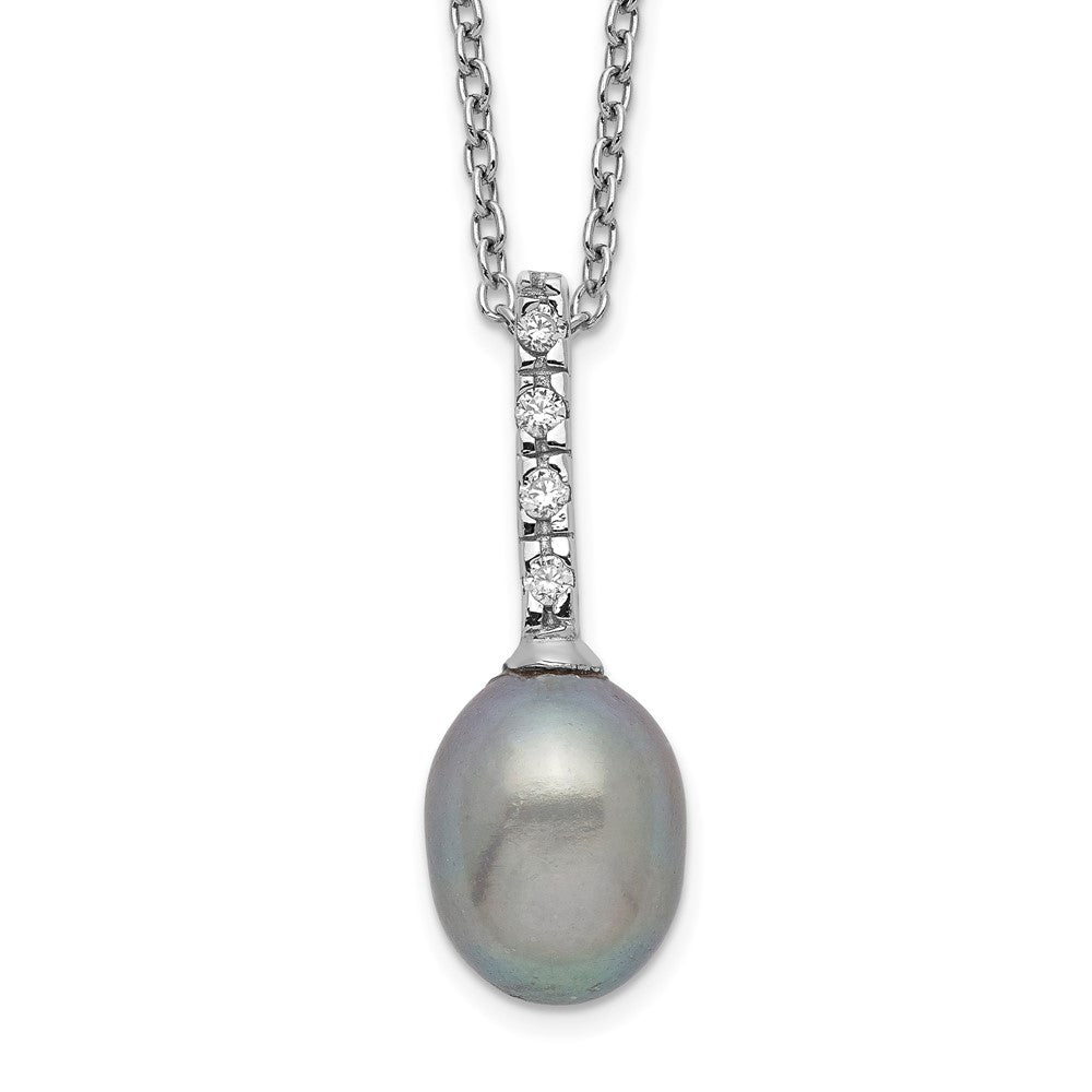 Sterlingsilber Rhod-plat 7-8mm Grau Fwc Perle Zirkonia Halskette