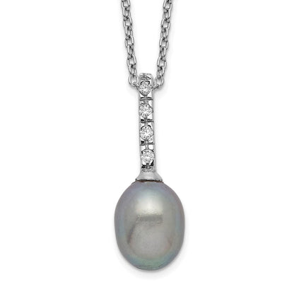 Sterlingsilber Rhod-plat 7-8mm Grau Fwc Perle Zirkonia Halskette