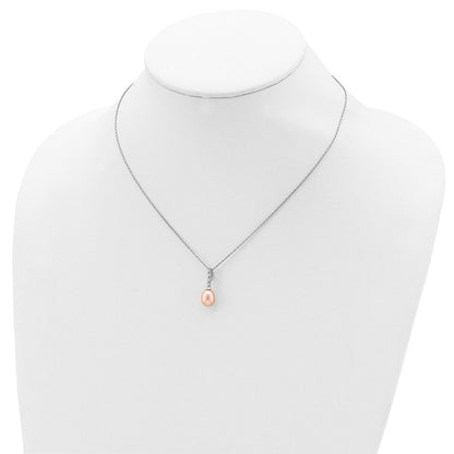 Sterlingsilber Rhod-plat 7-8mm Rosa Fwc Perle Zirkonia Halskette
