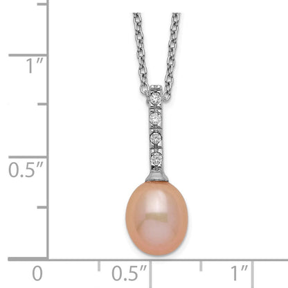 Sterlingsilber Rhod-plat 7-8mm Rosa Fwc Perle Zirkonia Halskette