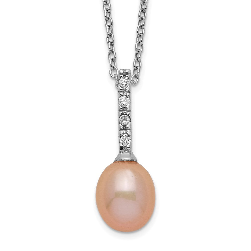 Sterlingsilber Rhod-plat 7-8mm Rosa Fwc Perle Zirkonia Halskette