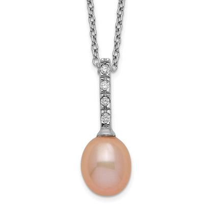 Sterlingsilber Rhod-plat 7-8mm Rosa Fwc Perle Zirkonia Halskette