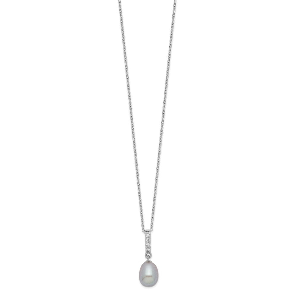 Sterlingsilber Rhod-plat 8-9mm Grau Fwc Perle Zirkonia Halskette