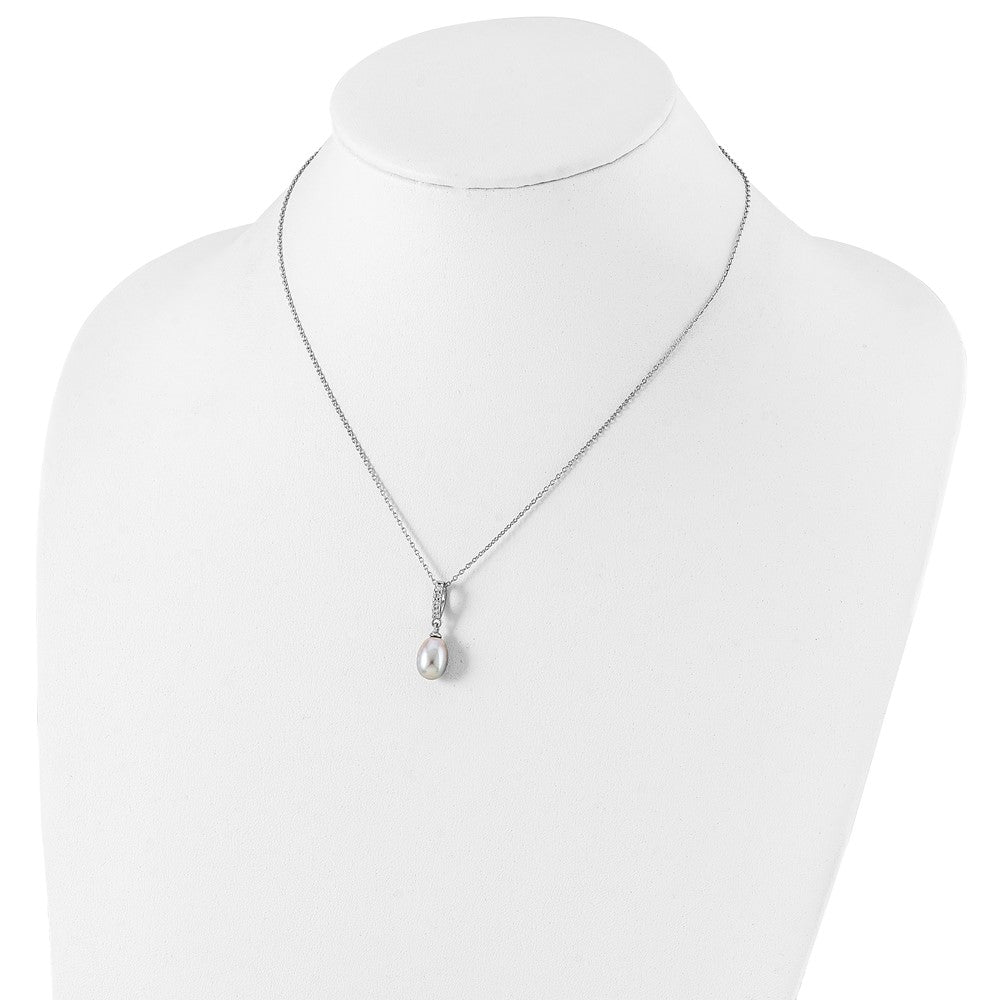 Sterlingsilber Rhod-plat 8-9mm Grau Fwc Perle Zirkonia Halskette