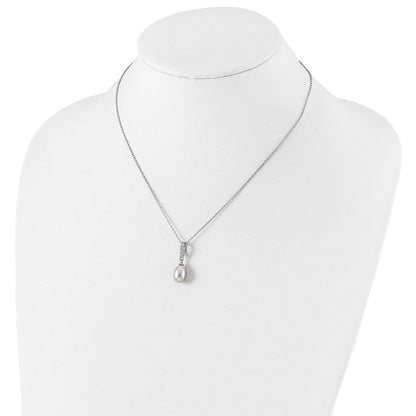 Sterlingsilber Rhod-plat 8-9mm Grau Fwc Perle Zirkonia Halskette