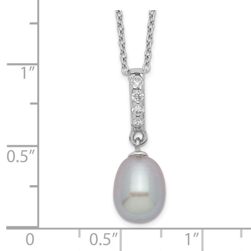 Sterlingsilber Rhod-plat 8-9mm Grau Fwc Perle Zirkonia Halskette