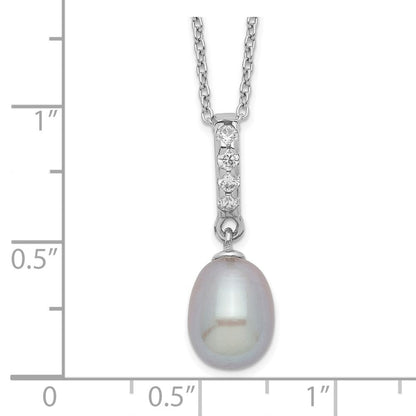 Sterlingsilber Rhod-plat 8-9mm Grau Fwc Perle Zirkonia Halskette