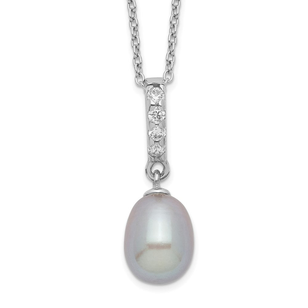 Sterlingsilber Rhod-plat 8-9mm Grau Fwc Perle Zirkonia Halskette