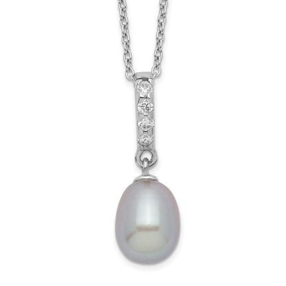 Sterlingsilber Rhod-plat 8-9mm Grau Fwc Perle Zirkonia Halskette