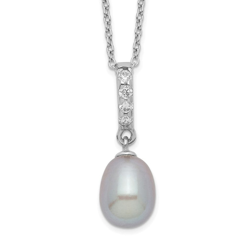 Sterlingsilber Rhod-plat 8-9mm Grau Fwc Perle Zirkonia Halskette