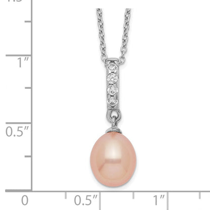 Sterlingsilber Rhod-plat 8-9mm Rosa Fwc Perle Zirkonia Halskette