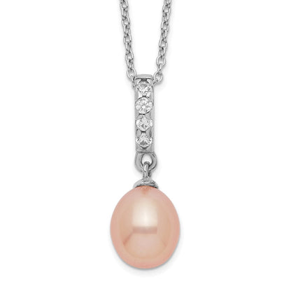 Sterlingsilber Rhod-plat 8-9mm Rosa Fwc Perle Zirkonia Halskette