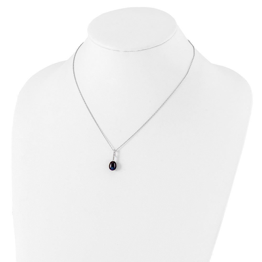 Sterlingsilber Rhod-plat 7-8mm Schwarz Fwc Perle Zirkonia Halskette
