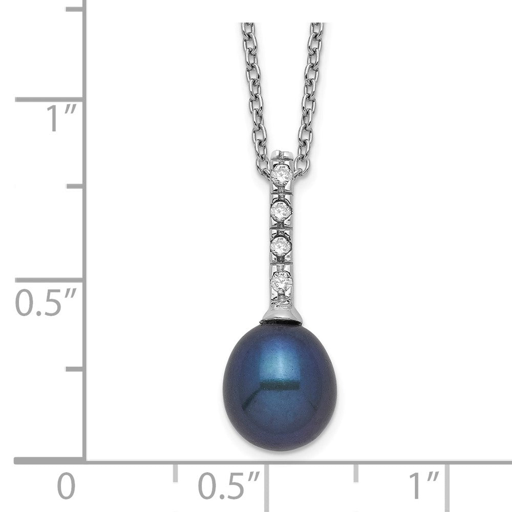 Sterlingsilber Rhod-plat 7-8mm Schwarz Fwc Perle Zirkonia Halskette
