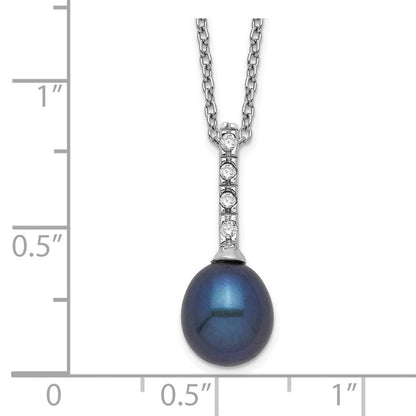 Sterlingsilber Rhod-plat 7-8mm Schwarz Fwc Perle Zirkonia Halskette