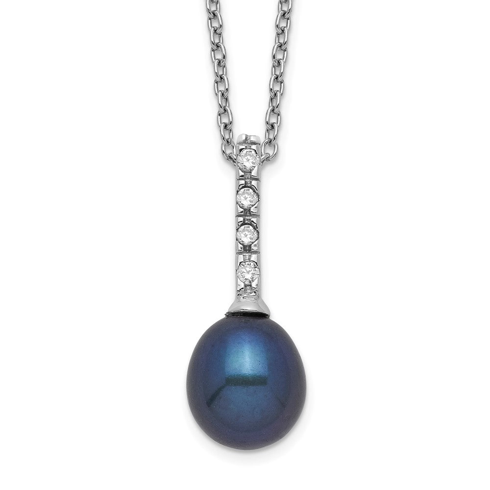 Sterlingsilber Rhod-plat 7-8mm Schwarz Fwc Perle Zirkonia Halskette