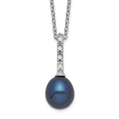 Sterlingsilber Rhod-plat 7-8mm Schwarz Fwc Perle Zirkonia Halskette