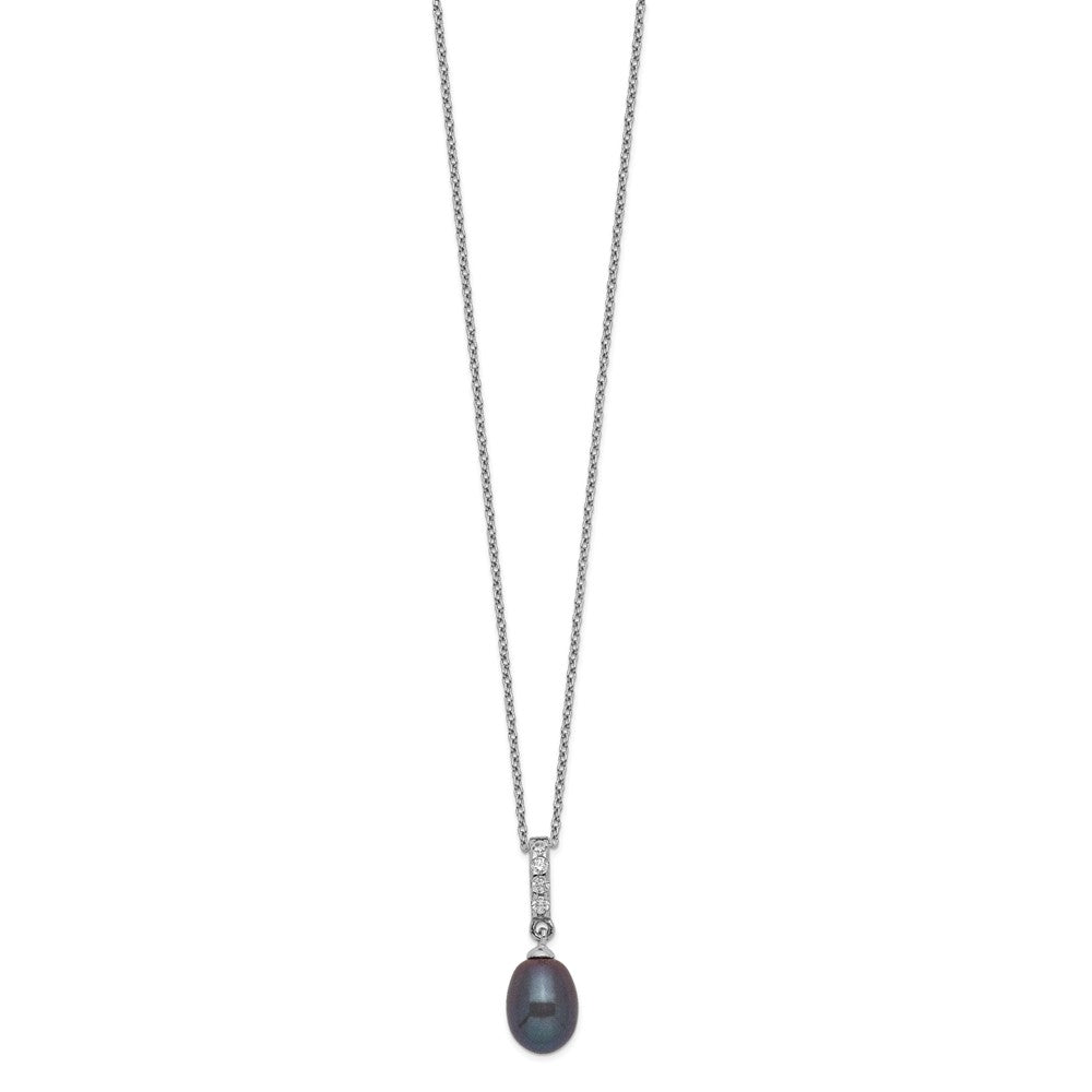 Sterlingsilber Rhod-plat 8-9mm Schwarz Fwc Perle Zirkonia Halskette