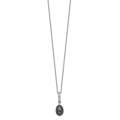 Sterlingsilber Rhod-plat 8-9mm Schwarz Fwc Perle Zirkonia Halskette
