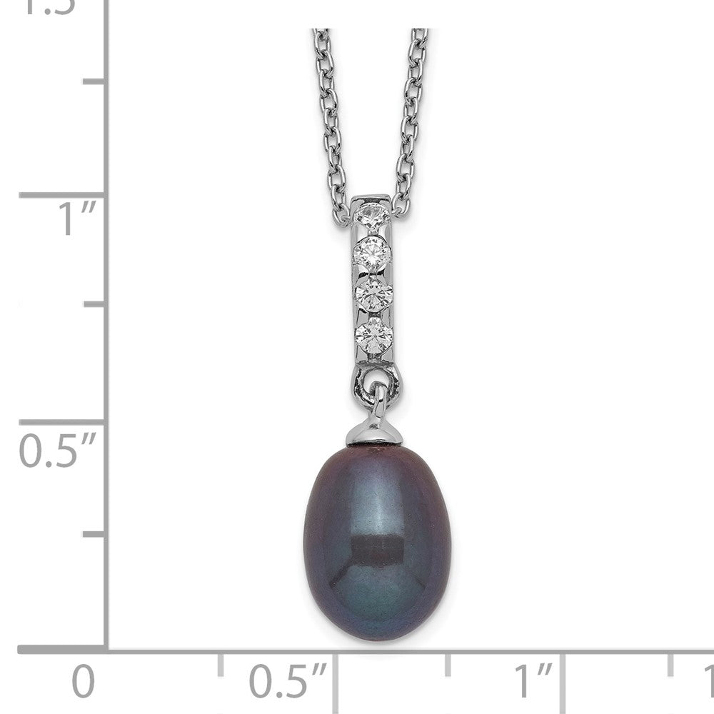 Sterlingsilber Rhod-plat 8-9mm Schwarz Fwc Perle Zirkonia Halskette