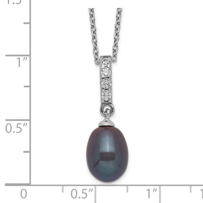 Sterlingsilber Rhod-plat 8-9mm Schwarz Fwc Perle Zirkonia Halskette