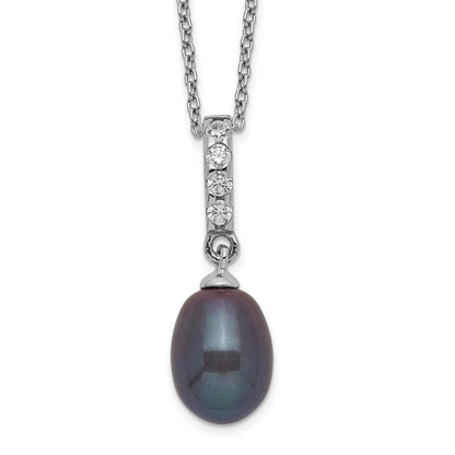 Sterlingsilber Rhod-plat 8-9mm Schwarz Fwc Perle Zirkonia Halskette