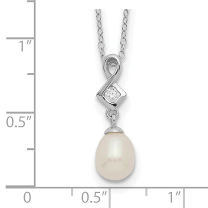 Sterlingsilber Rhod-plat 6-7mm Weiß Fwc Perle Zirkonia Halskette