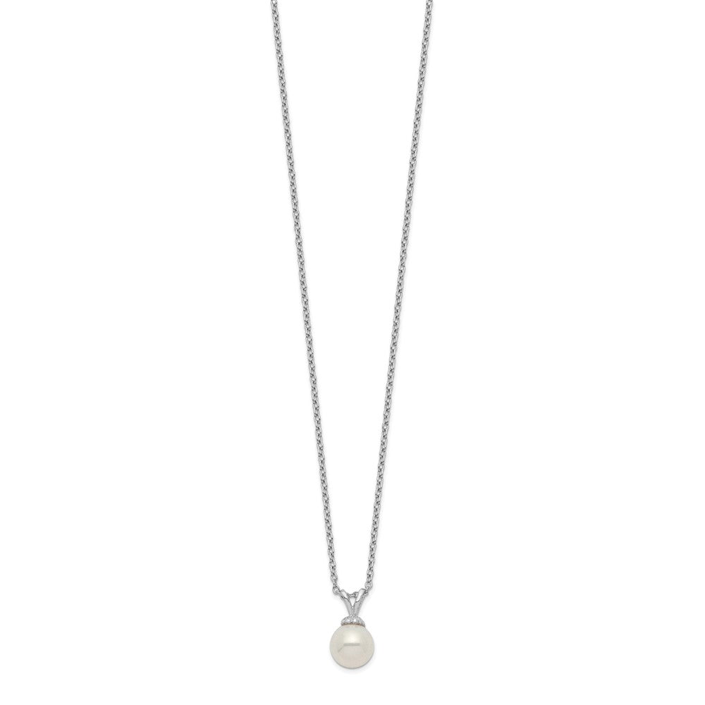 Sterlingsilber Rhod-plat 7-7.5mm Weiß Rund Fwc Perle Halskette
