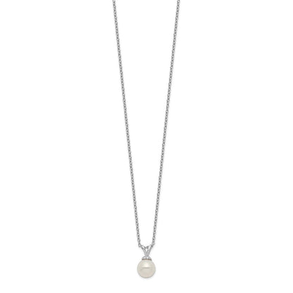 Sterlingsilber Rhod-plat 7-7.5mm Weiß Rund Fwc Perle Halskette