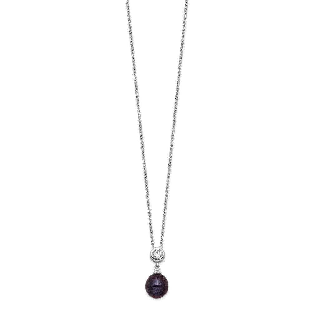 Sterlingsilber Rhodiniert 8-9mm Schwarz Rice Fwc Perle Zirkonia Halskette