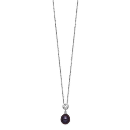 Sterlingsilber Rhodiniert 8-9mm Schwarz Rice Fwc Perle Zirkonia Halskette