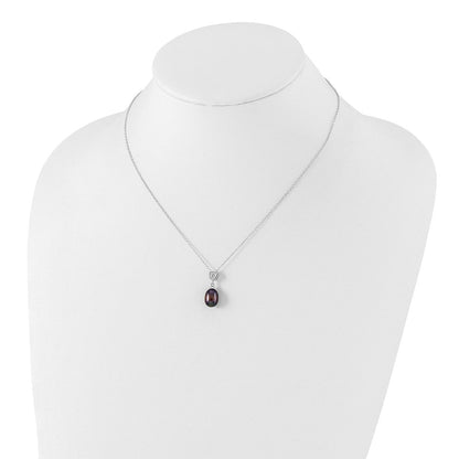 Sterlingsilber Rhodiniert 8-9mm Schwarz Rice Fwc Perle Zirkonia Halskette