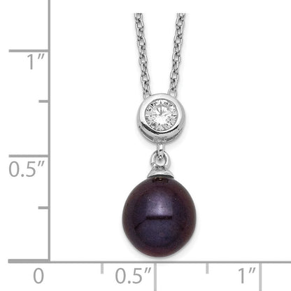Sterlingsilber Rhodiniert 8-9mm Schwarz Rice Fwc Perle Zirkonia Halskette