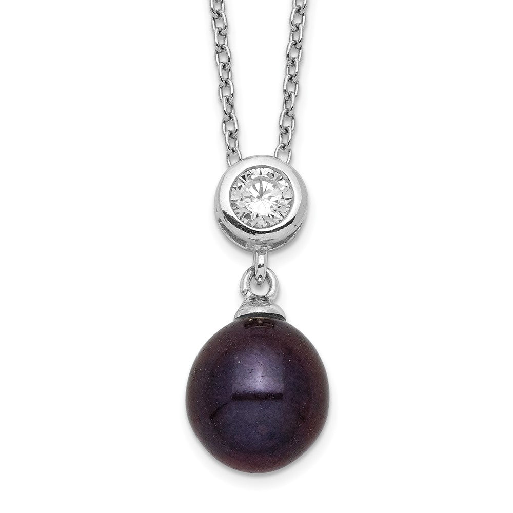 Sterlingsilber Rhodiniert 8-9mm Schwarz Rice Fwc Perle Zirkonia Halskette