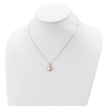 Ss/vergoldet Sterlingsilber Roséfarben 18K Glanz-pl 7-8mm Knopf Fwc Perle Halskette