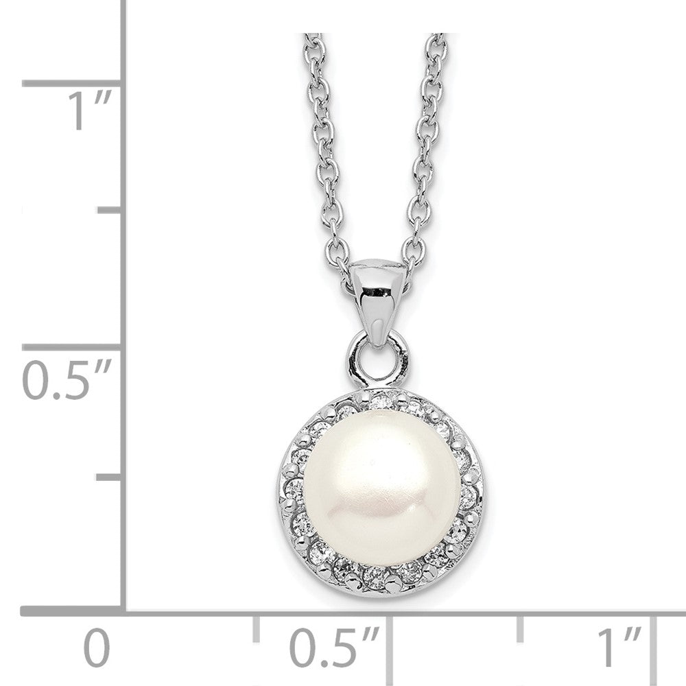 Sterlingsilber Rhodiniert 7-8mm Weiß Knopf Fwc Perle Zirkonia Halskette