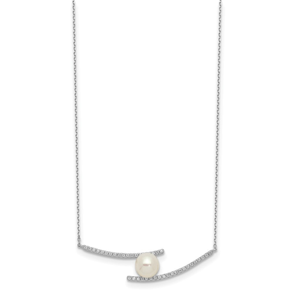 Sterlingsilber Rhodiniert 7-8mm Weiß Knopf Fwc Perle Zirkonia Halskette