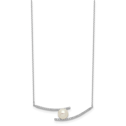 Sterlingsilber Rhodiniert 7-8mm Weiß Knopf Fwc Perle Zirkonia Halskette