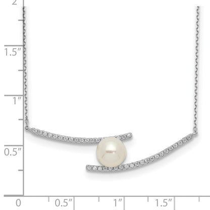 Sterlingsilber Rhodiniert 7-8mm Weiß Knopf Fwc Perle Zirkonia Halskette