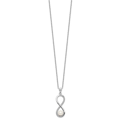 Sterlingsilber Rhodiniert 5-6mm Rund Fwc Perle Zirkonia Unendlichkeit Halskette