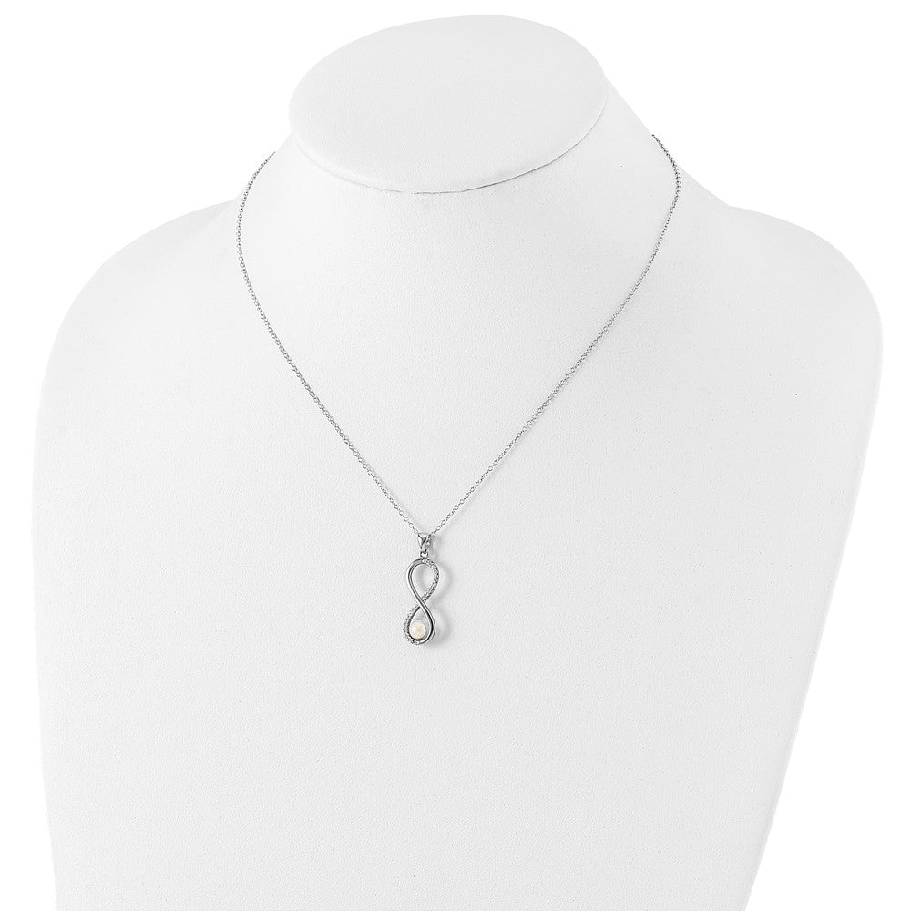 Sterlingsilber Rhodiniert 5-6mm Rund Fwc Perle Zirkonia Unendlichkeit Halskette
