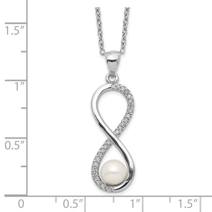 Sterlingsilber Rhodiniert 5-6mm Rund Fwc Perle Zirkonia Unendlichkeit Halskette