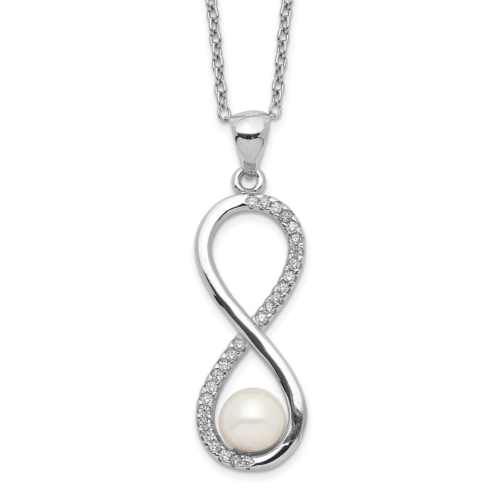 Sterlingsilber Rhodiniert 5-6mm Rund Fwc Perle Zirkonia Unendlichkeit Halskette