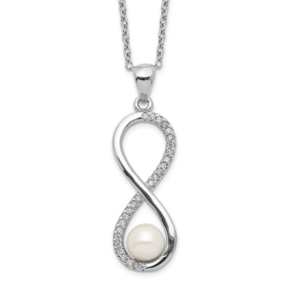 Sterlingsilber Rhodiniert 5-6mm Rund Fwc Perle Zirkonia Unendlichkeit Halskette