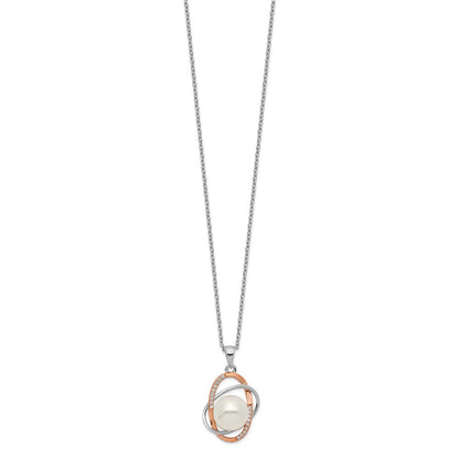 Ss/vergoldet Sterlingsilber Rhd-pt Roséfarben 18K Glanz-pl 9-10mm Fwc Perle Zirkonia Halskette