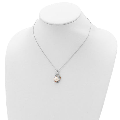 Ss/vergoldet Sterlingsilber Rhd-pt Roséfarben 18K Glanz-pl 9-10mm Fwc Perle Zirkonia Halskette