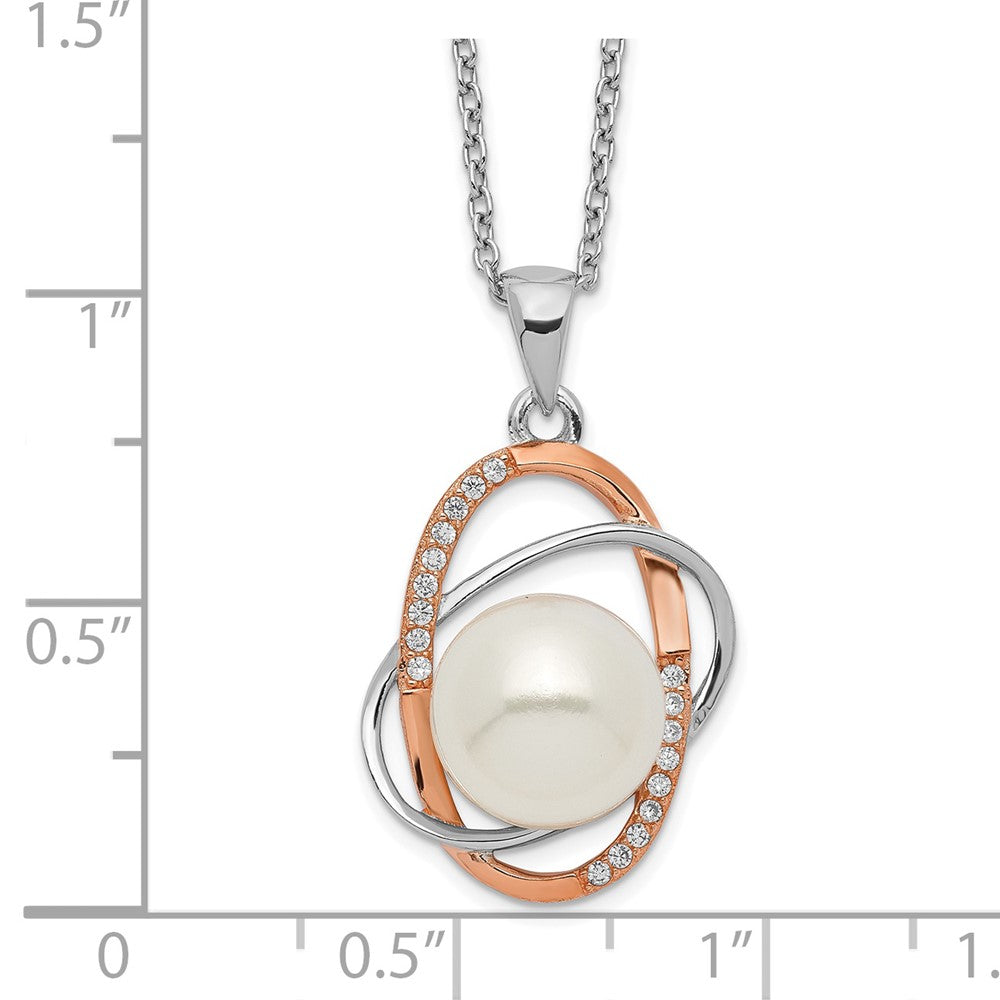 Ss/vergoldet Sterlingsilber Rhd-pt Roséfarben 18K Glanz-pl 9-10mm Fwc Perle Zirkonia Halskette