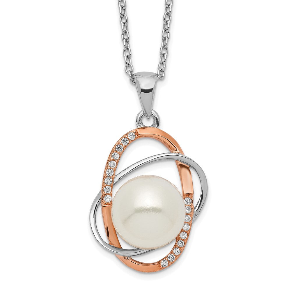Ss/vergoldet Sterlingsilber Rhd-pt Roséfarben 18K Glanz-pl 9-10mm Fwc Perle Zirkonia Halskette