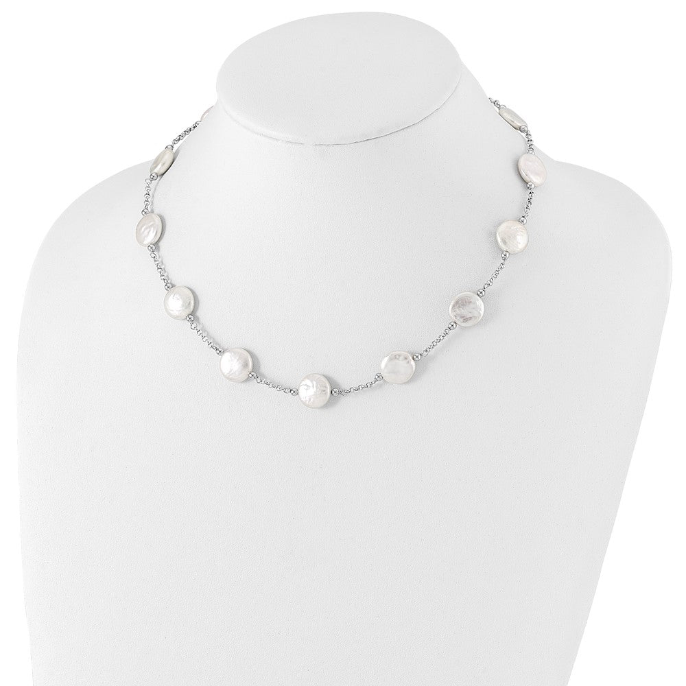 Sterlingsilber Rhodiniert 12-13mm Weiß Münze Fwc Perle 13-station Halskette